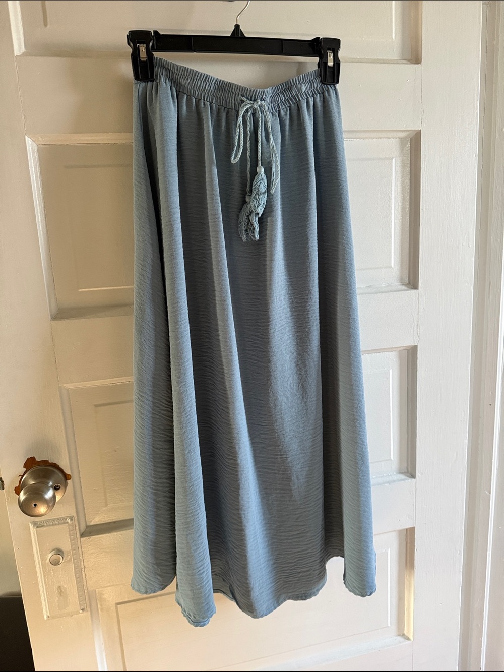 zeagoo Light Blue Maxi Skirt with Drawstring Tassel Waist